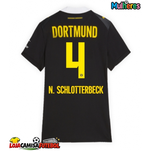 Camisa de Futebol Borussia Dortmund Nico Schlotterbeck #4 Equipamento Secundário Mulheres 2026-27 Manga Curta